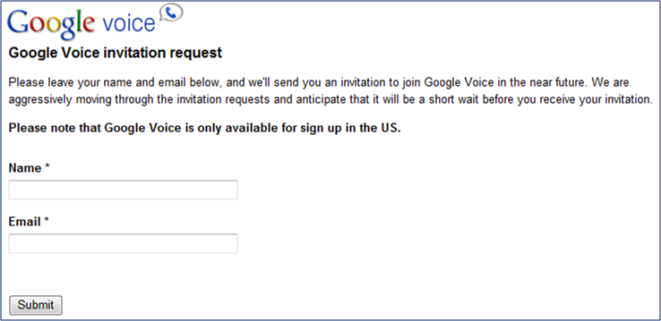 Google Voice 초대장 신청